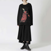 Hearujoy Mens Japanese Printed Long-Sleeve Casual T-Shirt 2024 New Genderless Couple Fashion Individuality Youth Trend Retro Top Unisex